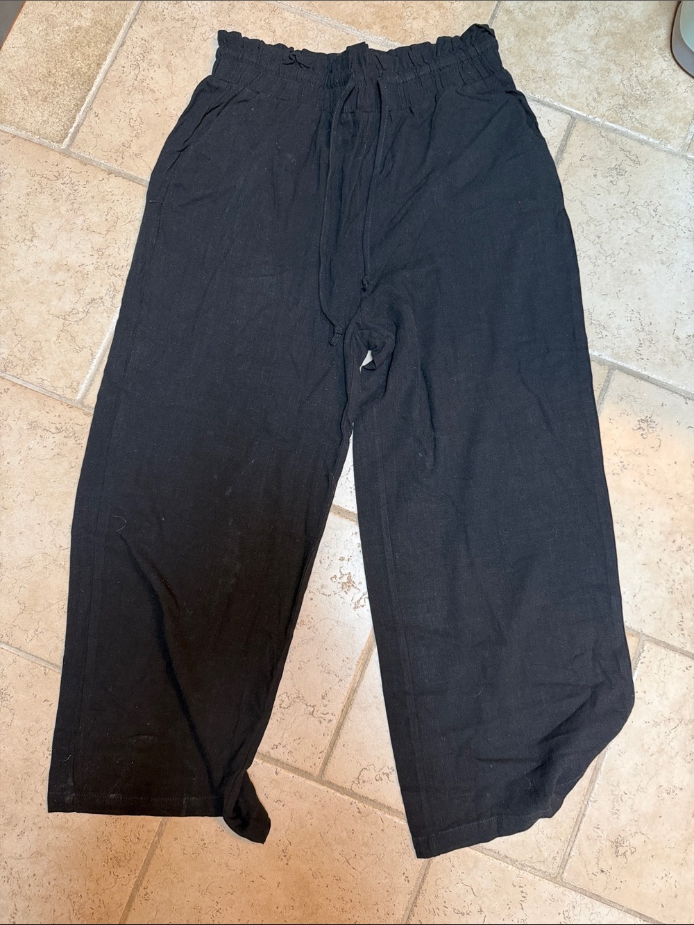 UE Women's Black Elastic Waist linen Pants